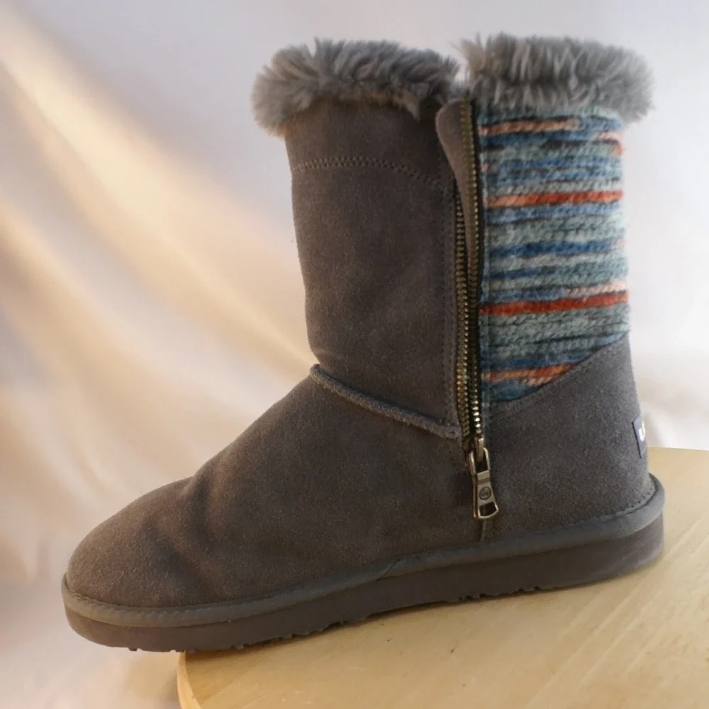 Lamo Willow Grey Suede Knit Back Faux Fur Lined Boots MU20110QV Womens 10